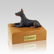 Doberman Black Laying Medium Dog Urn