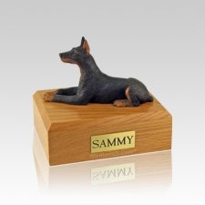 Doberman Black Laying Small Dog Urn