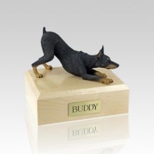 Doberman Black Stretching Small Dog Urn