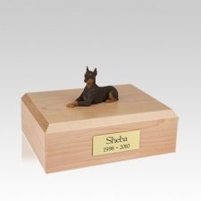 Doberman Red Ears Up Laying Medium Dog Urn