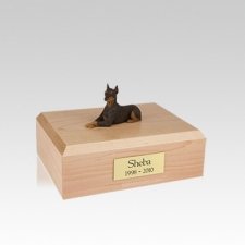 Doberman Red Ears Up Laying Small Dog Urn