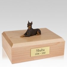 Doberman Red Ears Up Laying Dog Urns