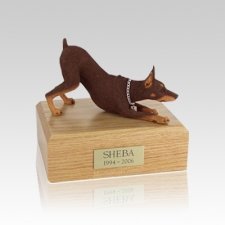 Doberman Red Stretching Small Dog Urn