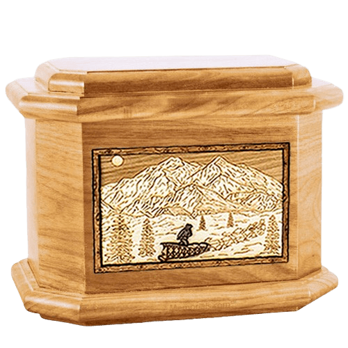 Dogsled Oak Octagon Cremation Urn