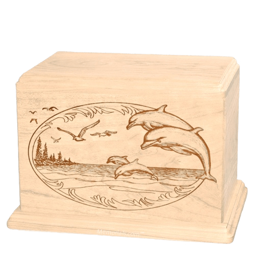 Dolphin Companion Maple Wood Urn