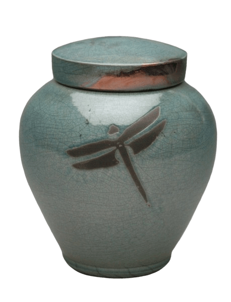 Dragonfly Aqua Raku Companion Cremation Urn