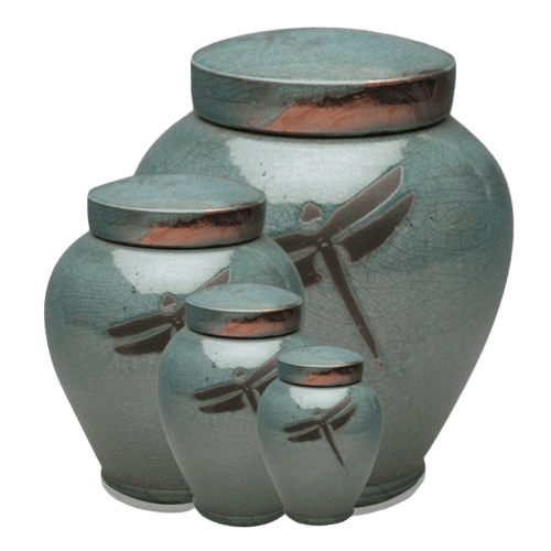 Dragonfly Aqua Raku Cremation Urns