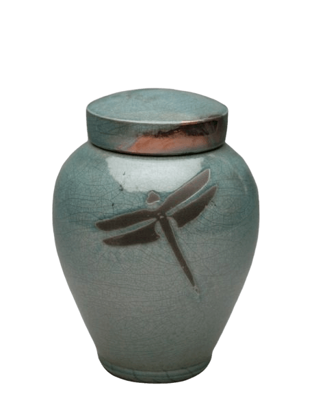 Dragonfly Aqua Raku Medium Cremation Urn