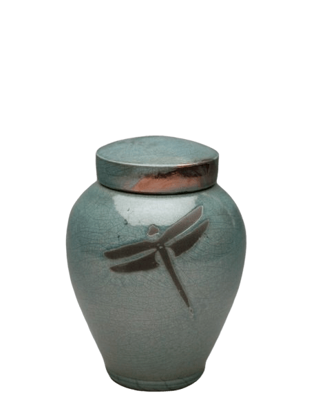 Dragonfly Aqua Raku Small Cremation Urn