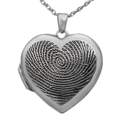 Dual Locket 14k White Gold Print Keepsake