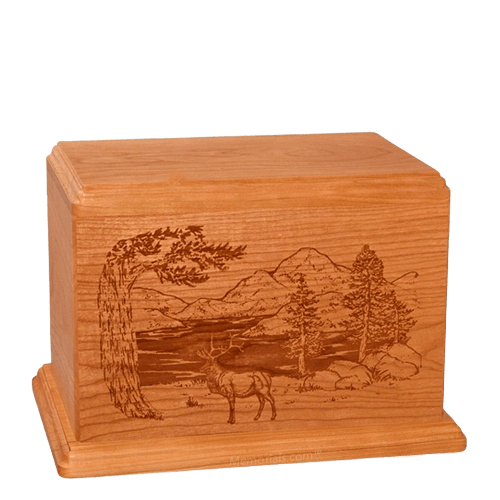 Elk Individual Mahogany Wood Urn