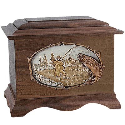 Fisherman Walnut Cremation Urn For Two