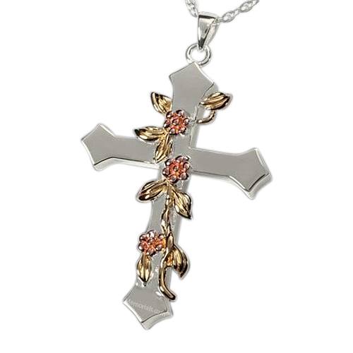 Floral Cross Cremation Pendant