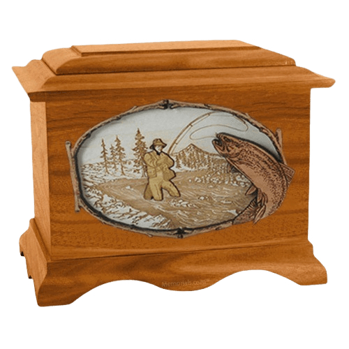 Fly Fishing Mahogany Cremation Urn