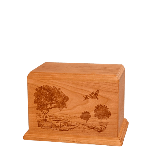 Geese Small Mahogany Wood Urn