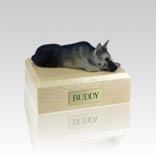 German Shepherd Black & Silver Laying Small Dog Urn