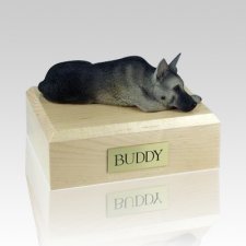 German Shepherd Black & Silver Laying Dog Urns