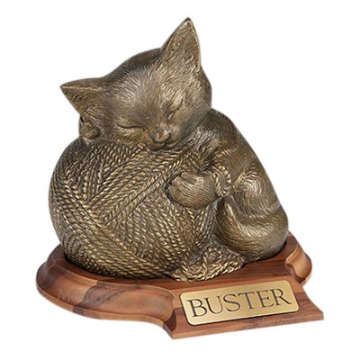 Gold Cat Cremation Urn with Base