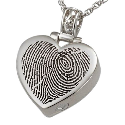 Grand Heart 14k White Gold Cremation Print Keepsake