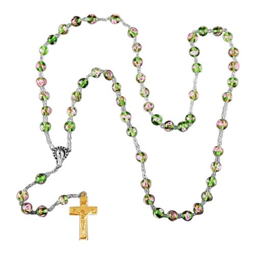 Green Crystal Gold Cremation Rosary