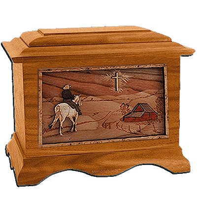 Horse & Cross Mahogany Cremation Urn for Two