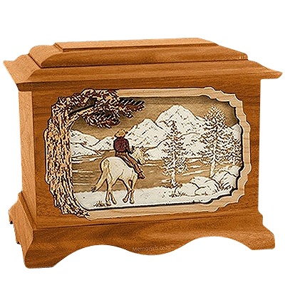 Horse & Lake Mahogany Cremation Urn for Two