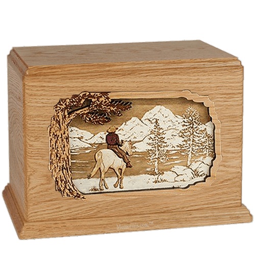 Horse & Lake Oak Companion Urn