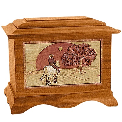 Horse & Moon Mahogany Cremation Urn for Two