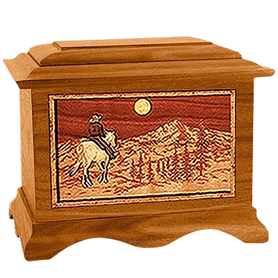 Horse & Mountain Mahogany Cremation Urn for Two