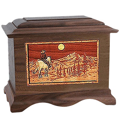 Horse & Mountain Walnut Cremation Urn For Two