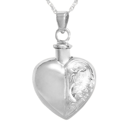 Half Etched Heart Keepsake Pendant III