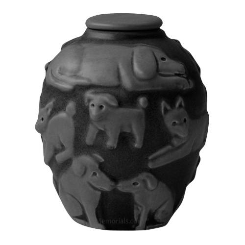 Happy Dog Black Cremation Urn