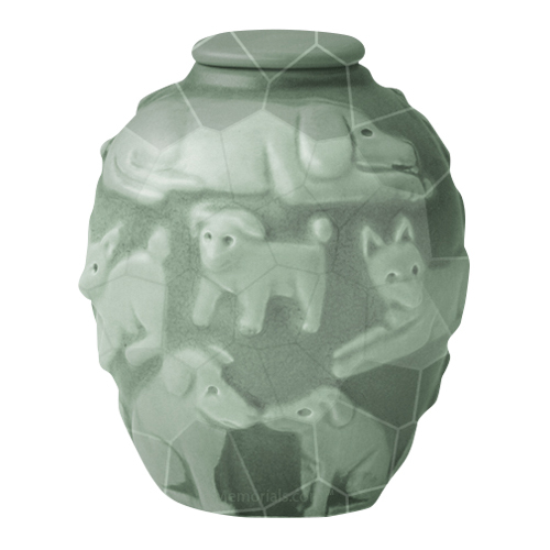 Happy Dog Celadon Crackle Cremation Urn