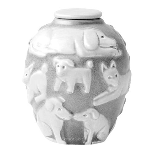 Happy Dog White Cremation Urn