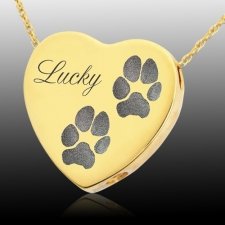 Heart Paw 14k Gold Print Cremation Keepsake