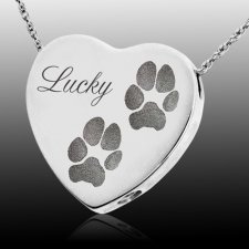 Heart Paw 14k White Gold Print Cremation Keepsake