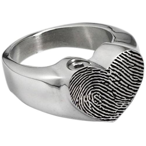 Heart Stainless Cremation Print Ring
