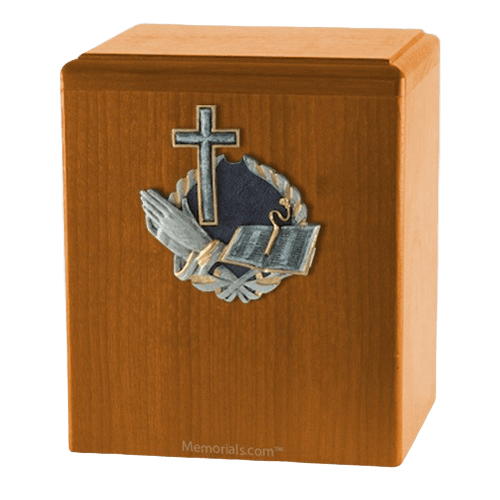 Praying Cross Oak Cremation Urn