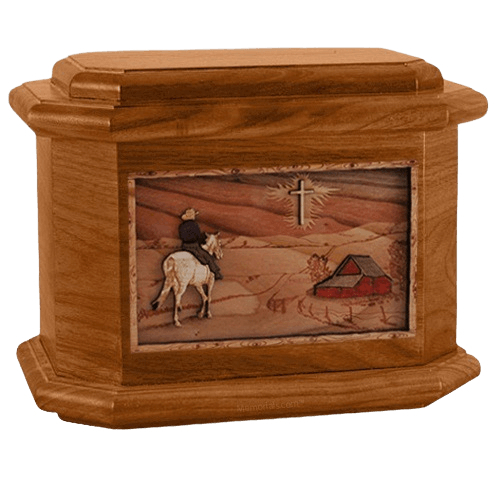 Horse & Cross Mahogany Octagon Cremation Urn