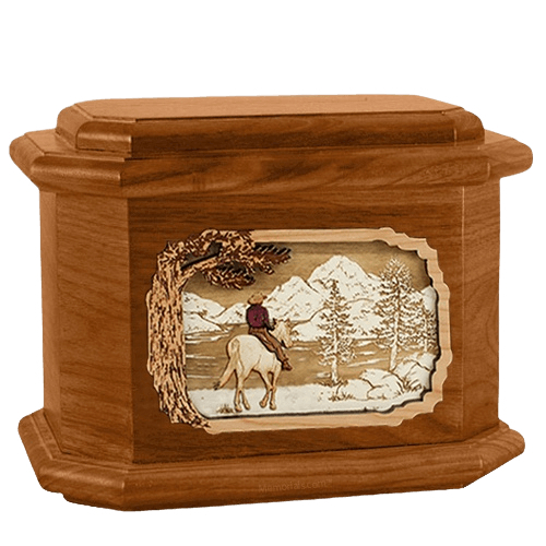 Horse & Lake Mahogany Octagon Cremation Urn