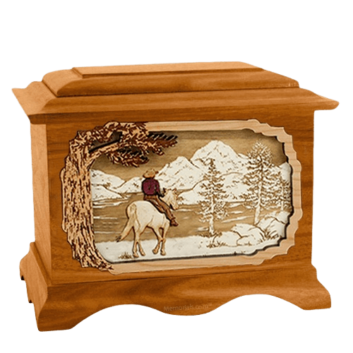 Horse & Lake Mahogany Cremation Urn