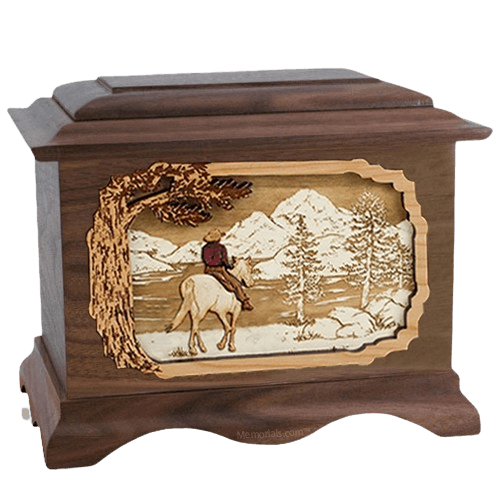 Horse & Lake Walnut Cremation Urn