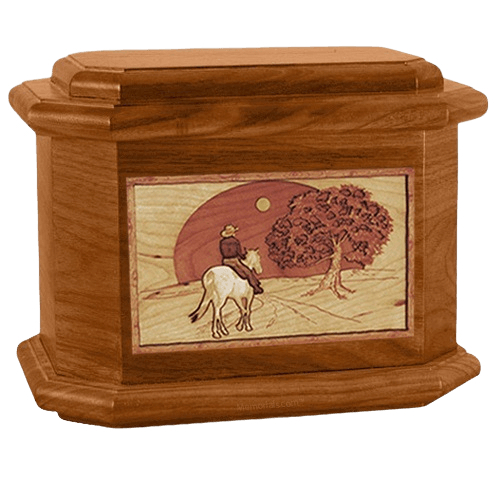 Horse & Moon Mahogany Octagon Cremation Urn