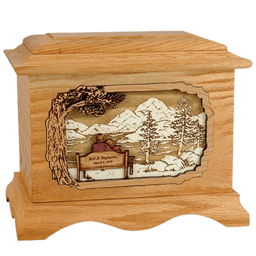 Love Birds Oak Cremation Urn