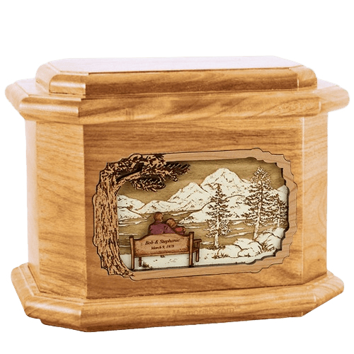 Love Birds Oak Octagon Cremation Urn