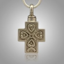 Large Filigree Pet Cross with Hearts Memorial Jewelry