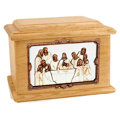 Last Supper Oak Memory Chest Cremation Urn