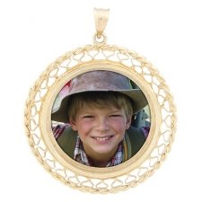 Lattice Yellow Gold Photo Pendant