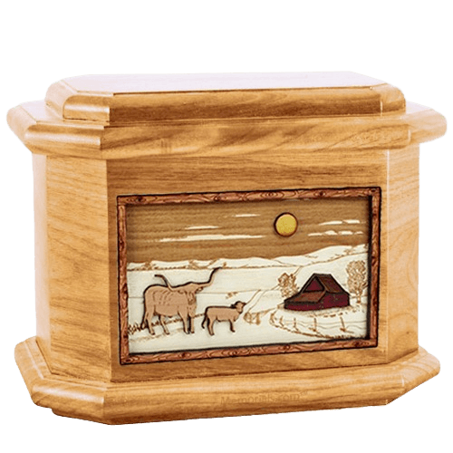 Longhorn Oak Octagon Cremation Urn