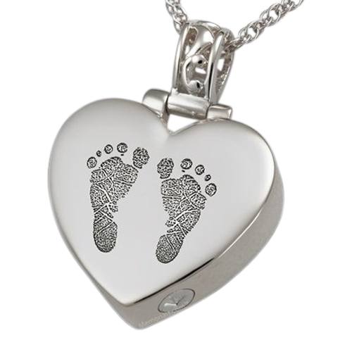 Lovely Heart 14k White Gold Cremation Print Keepsake